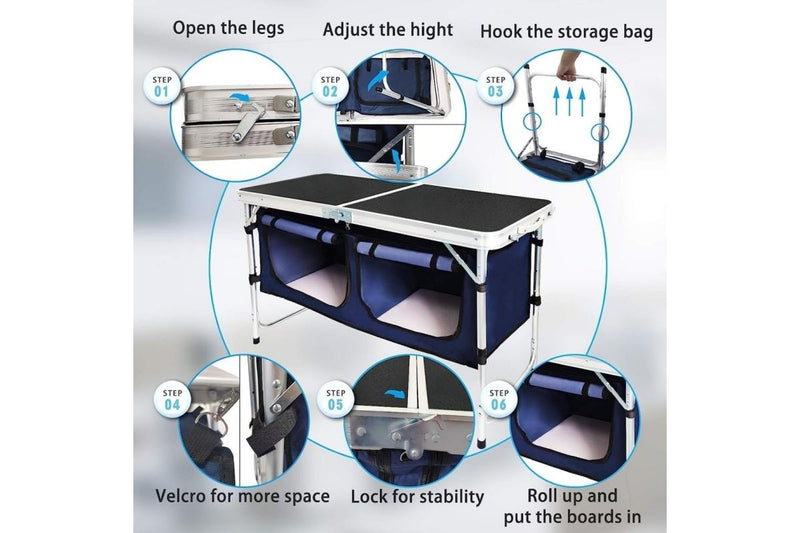 HYPERANGER Aluminum Alloy Outdoor Adjustable Folding Table with Storage Organizer