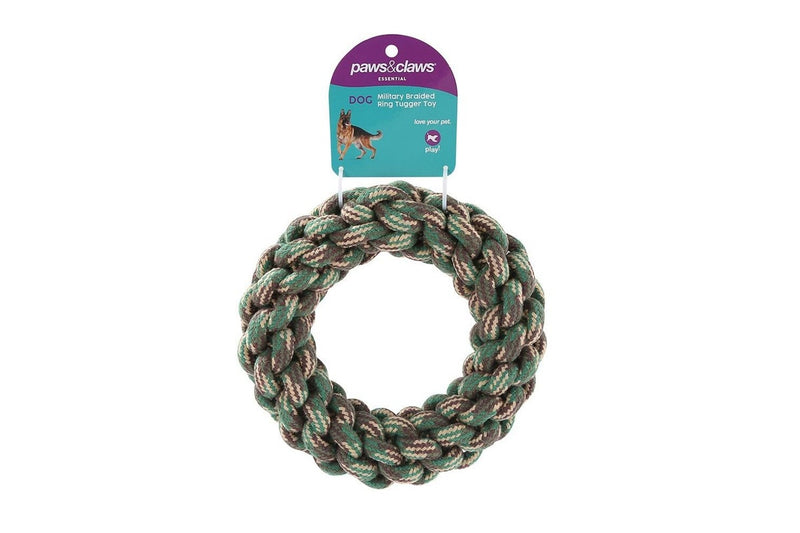 2x Paws & Claws Military 20x4cm Braided Ring Tug Pet Toy Play Chew Dog Assorted