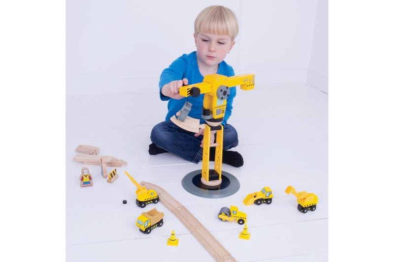 13pc Bigjigs Rail 38cm Big Crane Construction Kids Children Wooden Toy Set 3y+