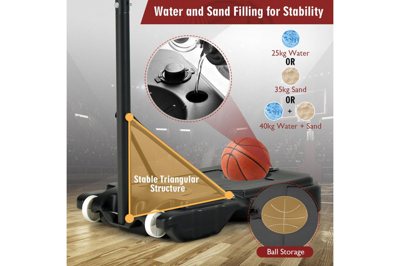 Costway Portable Basketball Hoop Adjustable Basketball Ring System Stand Teenager w/Wheels Indoor Outdoor