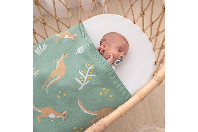 Living Textiles Australiana 85cm Cotton Baby Blanket Comforter Kangaroo Green