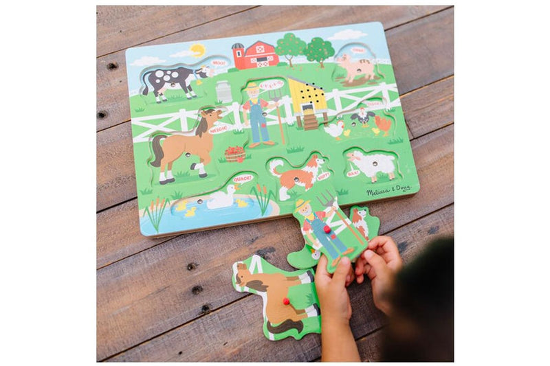 8pc Melissa & Doug Wooden Old MacDonald Farm Sound Interactive Kids Peg Puzzle