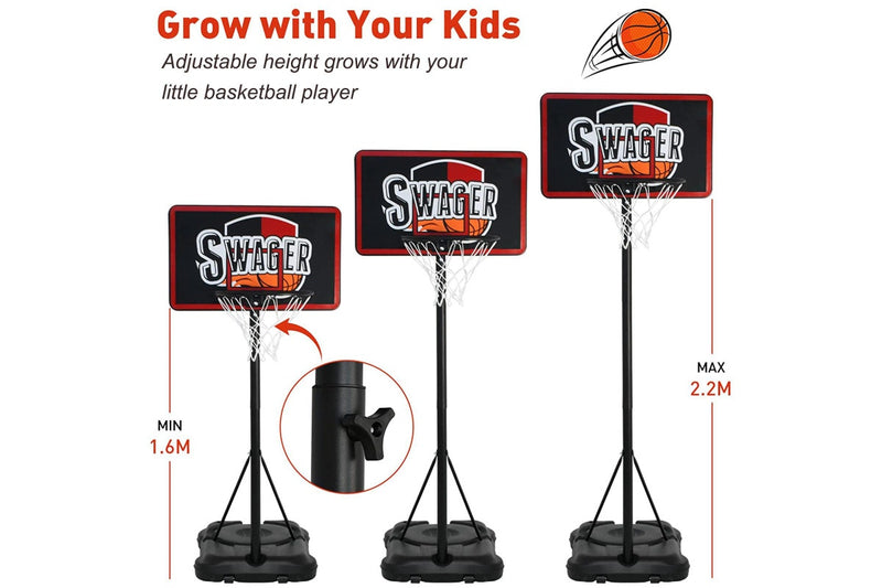 Portable Basketball Hoop Stand, 2 to 2.5M Height Adjustment w/2 Wheels, Basketball System Stand for Kids Youth Indoor Outdoor Basketball Game