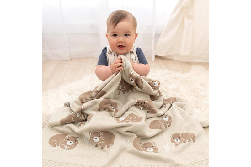 Living Textiles Australiana 85cm Cotton Baby Blanket Comforter Wombat Beige