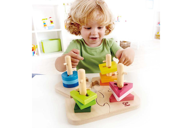 16pc Hape Creative Peg Puzzle Shapes Toddler Educational Wooden Toy Game 18m+