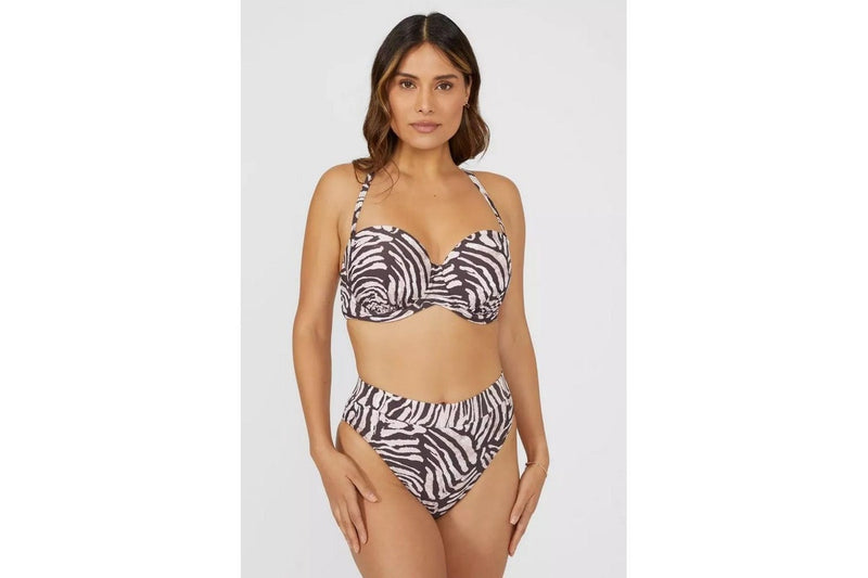 Gorgeous Womens/Ladies Zebra Print Mid Rise Bikini Bottoms (White/Brown) (20 UK)