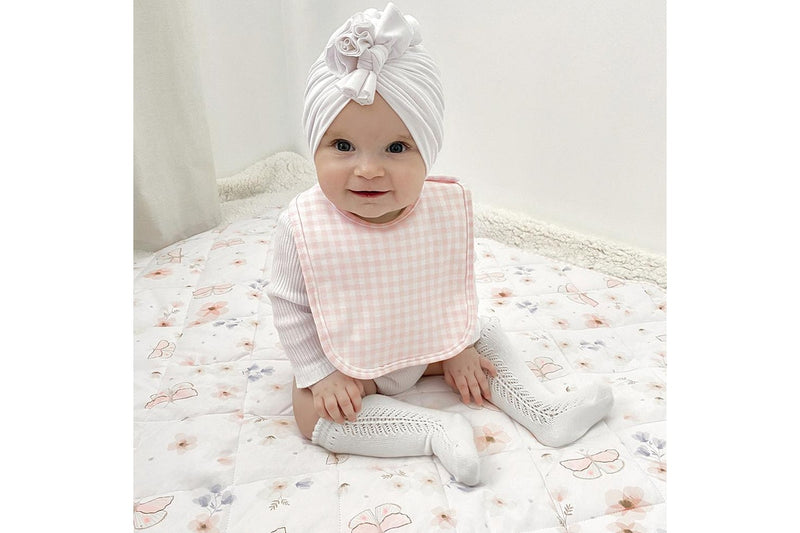 2pc Living Textiles Baby Newborn Children's Cotton Bibs Butterfly Blush Gingham