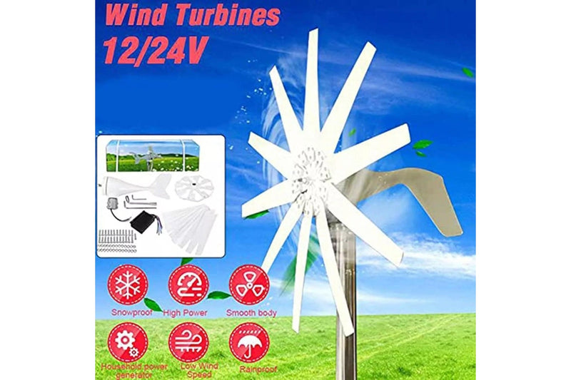 800W Peak 10 Blades 12V/24V Horizontal Wind Turbine Generator Residential Home Wind Power Generator - 24V