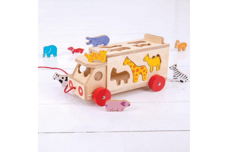 Bigjigs Toys Shape Sorter Lorry w 10 Wooden Animals Kids Educational Toy 18m+