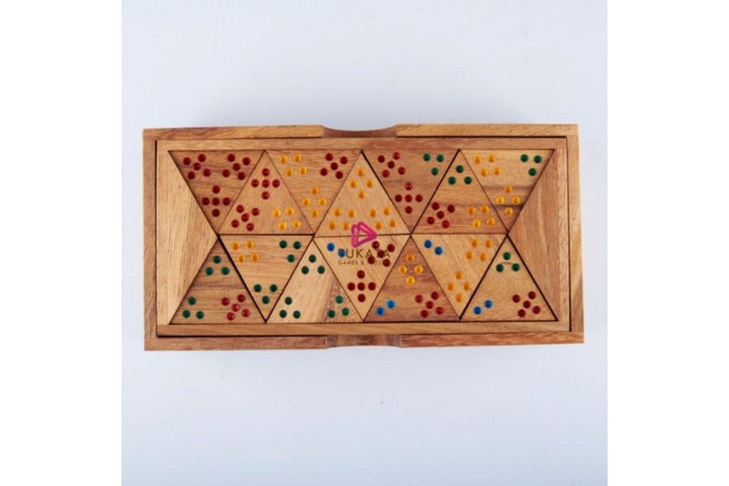 Wooden Domino Game Set Triangle shaped Handmade Dominoes in Gift box