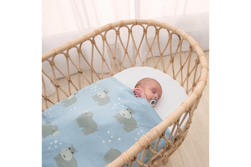 Living Textiles Whimsical 85cm Cotton Baby Blanket Pram Comforter Hippo Blue