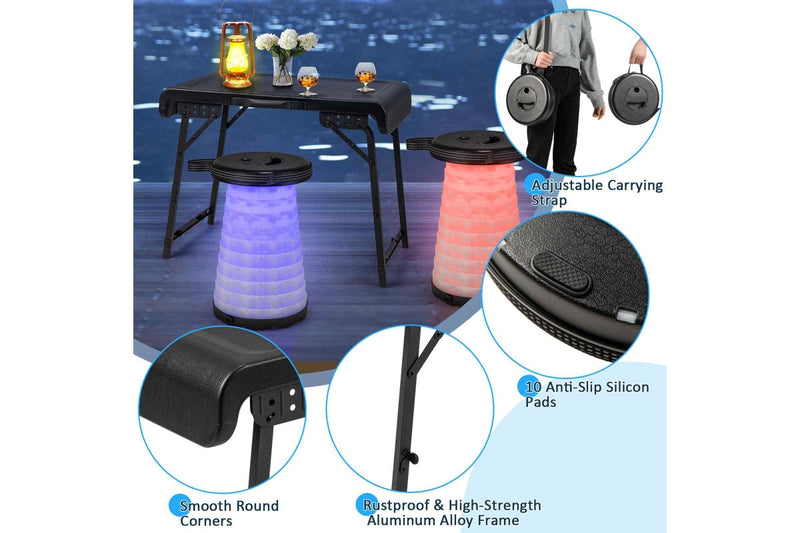 Costway 3pcs Camping Table Stool Set Picnic LED Telescopic Stools Outdoor Activity Seats Fishing Hiking Traveling