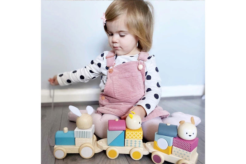 Bigjigs Toys 38cm FSC Activity Pull Along Train Kids Wooden Stacking Toy 12m+