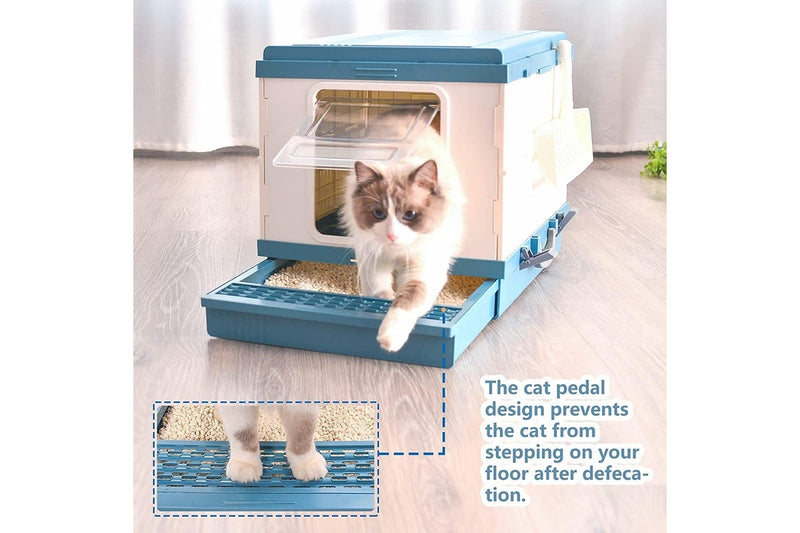 YES4PETS XL Portable Cat Toilet Litter Box Tray Foldable House with Handle and Scoop Blue