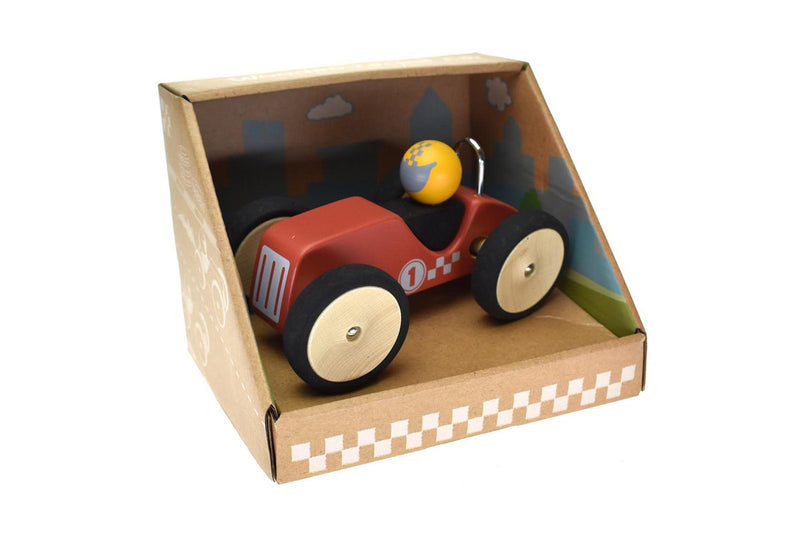 Kaper Kidz Retro Racing Wooden Car Red Large Kids Interactive Playing Toy 12m+