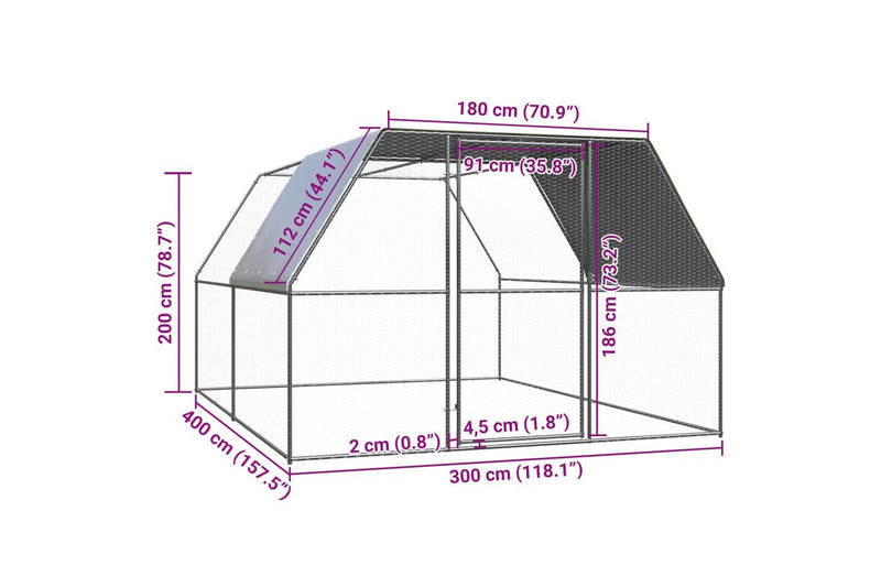 Outdoor Chicken Cage 3x4x2 m Galvanised Steel vidaXL