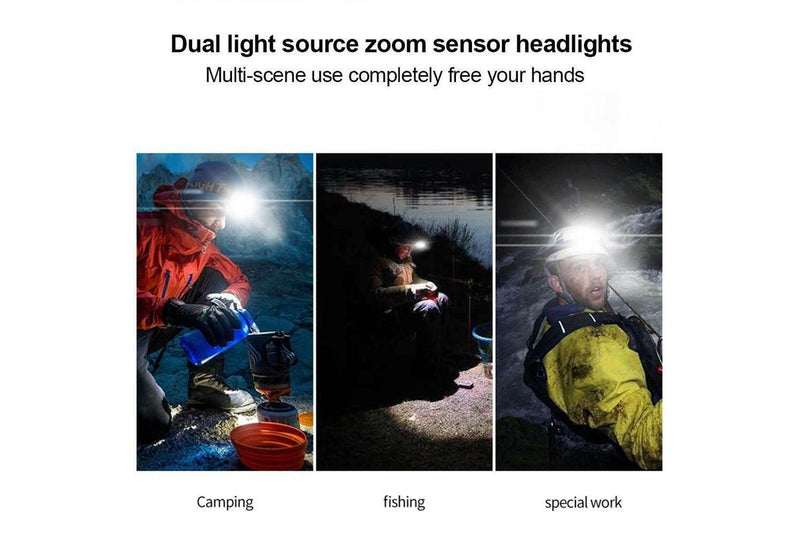 Ozstock LX200 LED Headlamp COB Wave Sensor 4 Lighting Modes USB Rechargeable Flashlight