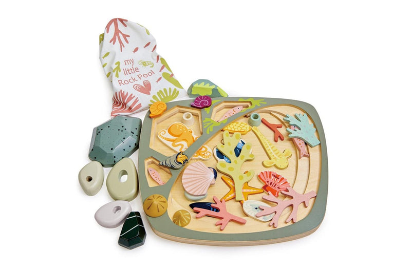 Tender Leaf Toys 35cm My Little Rock Pool Seashell Wood Toy Set w Pouch Kids 3+