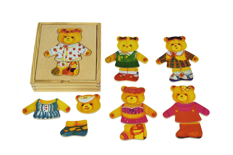 Kaper Kidz Dressing Bear Boy Bear Girl Wooden Blocks Children's Toy Combo 18m+