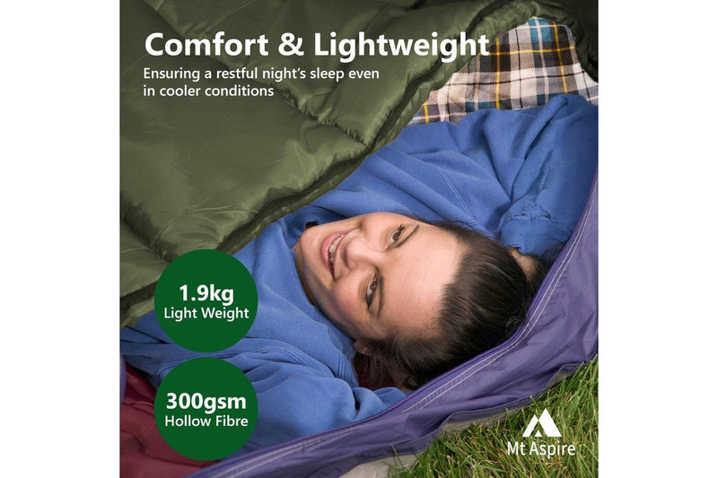 Mt Aspire Sleeping Bag Single Camping Hiking Winter Thermal -10C Army Green