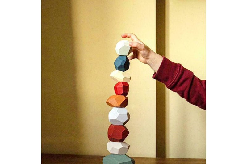 Costcom Toy Wooden Colored Stacking Balancing Stone Building Blocks (Colouful ,32pcs)