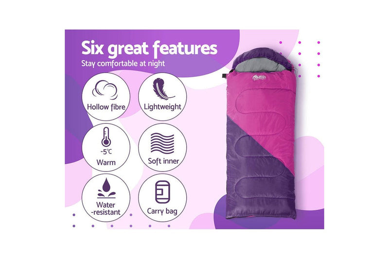 Weisshorn Sleeping Bag Kids Single 172cm Thermal Camping Hiking Pink