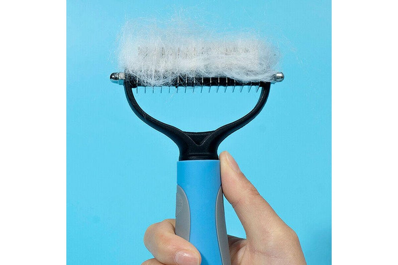 Ozstock 1Pcs Pet Cat Dog Double-sided Knotted Comb Stainless Steel Brush Cleaning Tool blue small