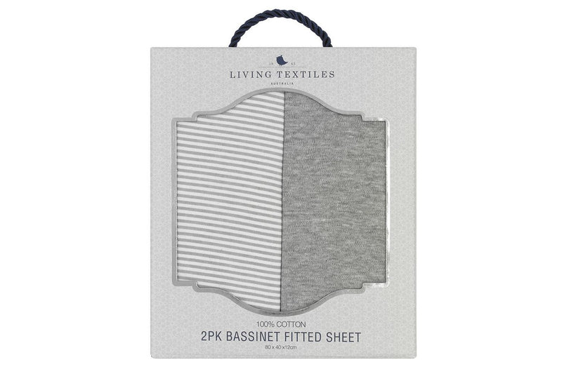 2pc Living Textiles Cotton Jersey Bassinet Fitted Sheet Grey Stripe Melange