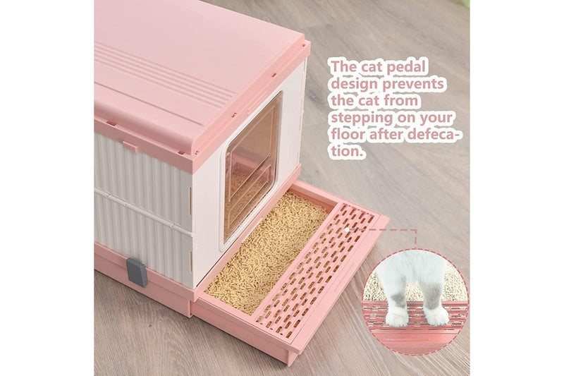 YES4PETS XL Portable Cat Toilet Litter Box Tray Foldable House with Handle and Scoop Pink