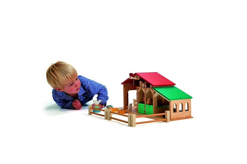 Tender Leaf Toys 51cm Farm Barn Stable Animal Figure Wooden Toy Set Kids 3y+