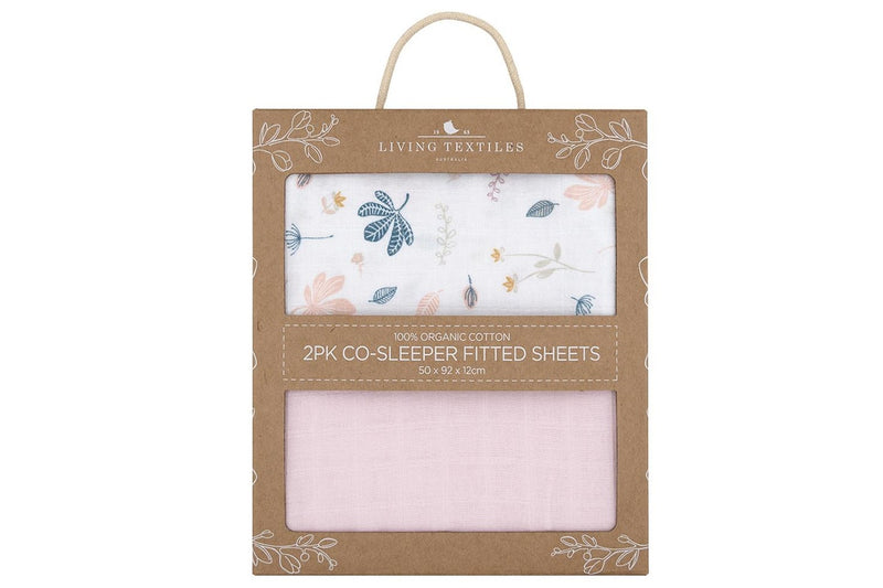 2pc Living Textiles Organic Muslin Co-Sleeper Cradle Fitted Sheet Botanical