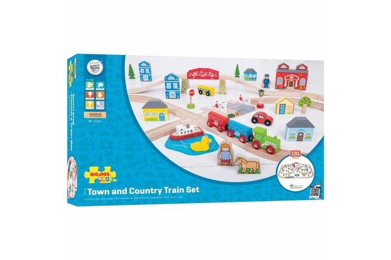 91pc Bigjigs Rail Town & Country Train Set Kids Children Fun Wooden Toy 3y+