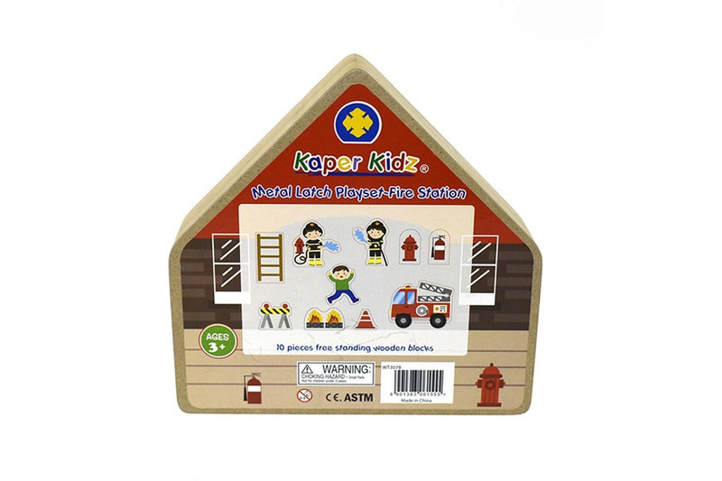 Kaper Kidz Metal Latch Playset 19cm Wooden Non-Toxic Firestation Toy Kids 3y+