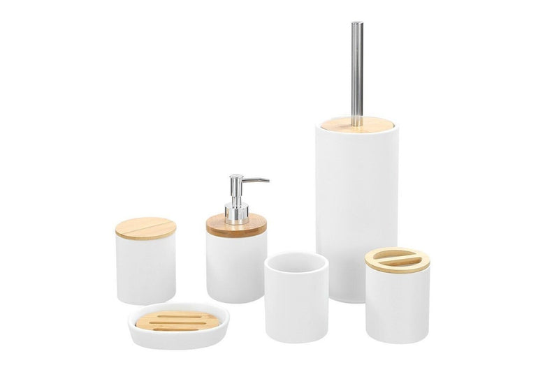 3x Boxsweden Bano 8x10cm Bathroom Ceramic Toothbrush Holder w Bamboo Top