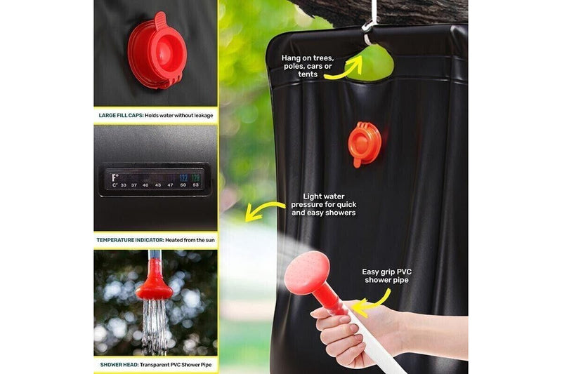 20L Camp Shower Bag Solar Heat Water Pipe Portable Camping Hiking Travel Outdoor