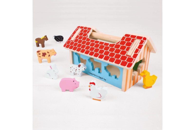 11pc Bigjigs Toys 22cm Wooden Farmhouse Sorter Kids Educational Fun Play Toy 1y+