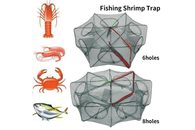 6 / 8 Holes Automatic Fishing Net Cage Portable Foldable Crab Shrimp Trap Nets