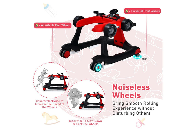 Costway 4in1 Walker Stroller Folding Push Walkers Ride on Toy Car Activity Music Gift Red