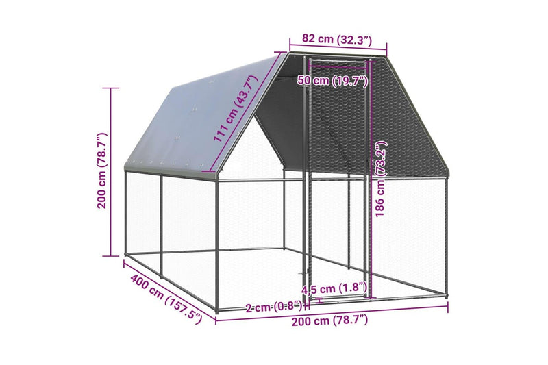 Outdoor Chicken Cage 2x4x2 m Galvanised Steel vidaXL