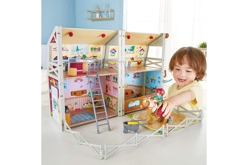 25pc Hape Pony Ranch Barn Stable Club Doll House Kids Childrens Playset Toy 3y+