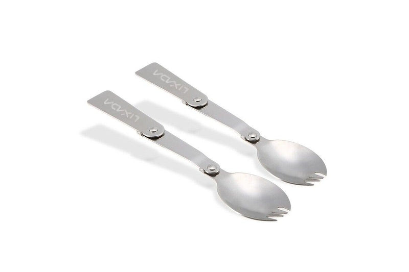 Lixada Pack Of 2 Outdoor Foldable Stainless Steel Spork Camping Picnic Tableware Camping Cooking Utensils