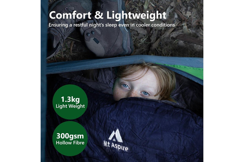 Mt Aspire Kids Sleeping Bag Single Camping Hiking Winter Thermal -10C Navy Blue