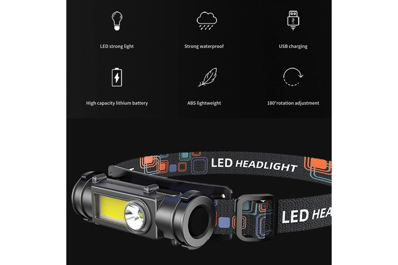 Costcom 4Pcs Head Torch LED Headlight COB Camping Headlamp USB Rechargeable Flashlight