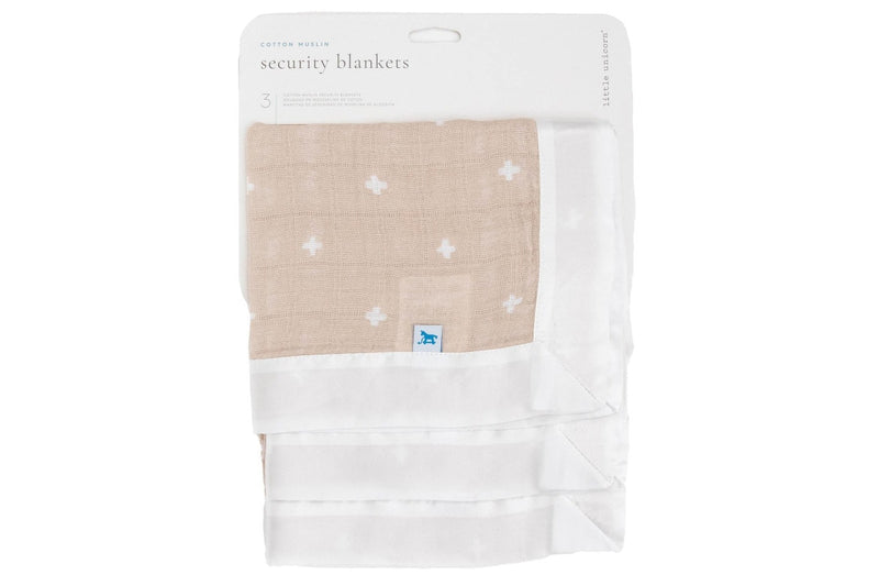 Little Unicorn: Muslin Security Blanket - Taupe Cross (3 Pack)