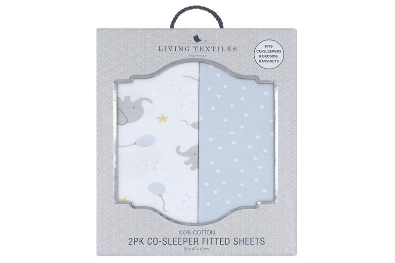 2pc Living Textiles Cotton Jersey Co-Sleeper Cradle Fitted Sheet Mason Elephant