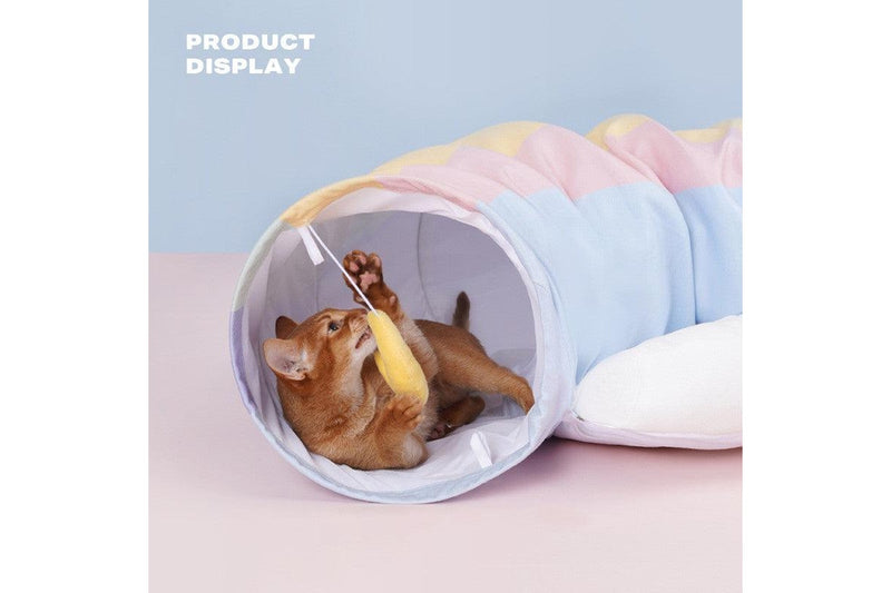 Cat Tunnel Sleep Bed 2-in-1 Collapsible Cat Tunnel Tubes Toys with Removable Mat