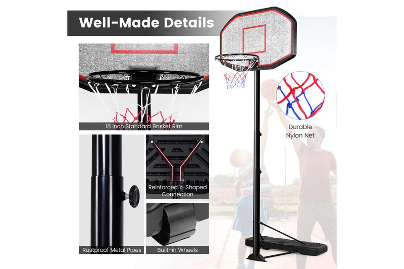 Costway Adjustable Basketball Hoop Stand System All Weather Basketball Ring w/ Wheels & Sturdy Base Teenagers