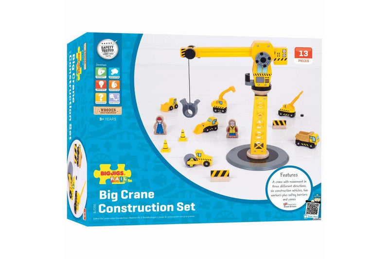 13pc Bigjigs Rail 38cm Big Crane Construction Kids Children Wooden Toy Set 3y+