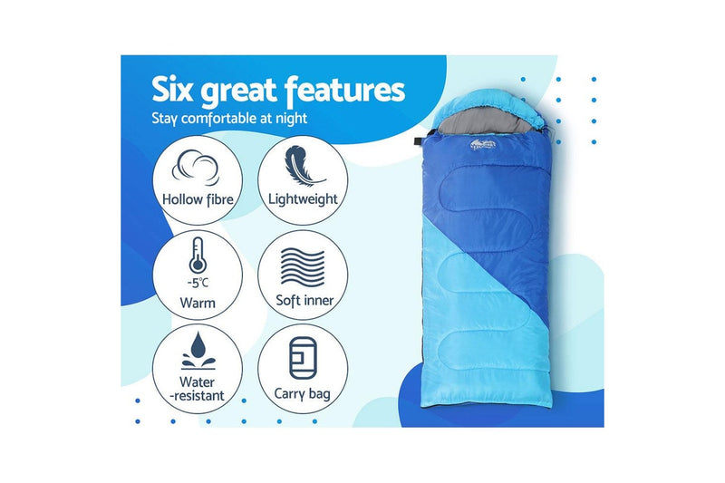 Weisshorn Sleeping Bag Kids Single 172cm Thermal Camping Hiking Blue