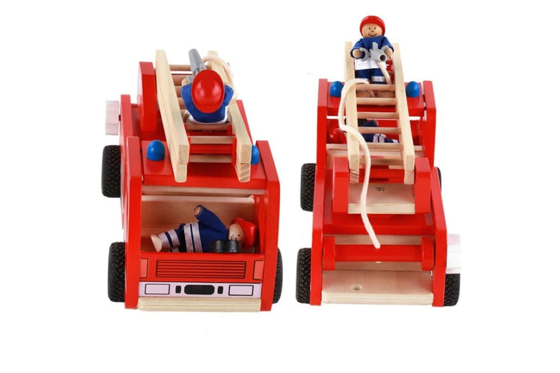 Fire Truck Wooden 3 Years + With Ladder And Firemen Engine Red Wooden Toys